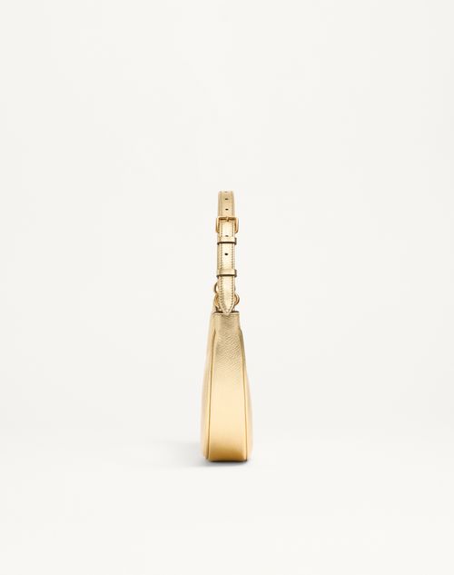 Valentino Garavani - Vlogo Signature Mini Hobo Bag In Laminated Grainy Calfskin - Antique Brass - Woman - Shoulder Bags